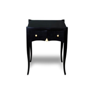 Arthur Wooden Black Side Table with Drawer Front View
