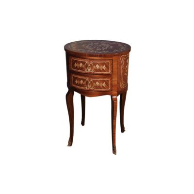 Avery Antique Side Table with Two Drawers and Marquetry Veneer Inlay