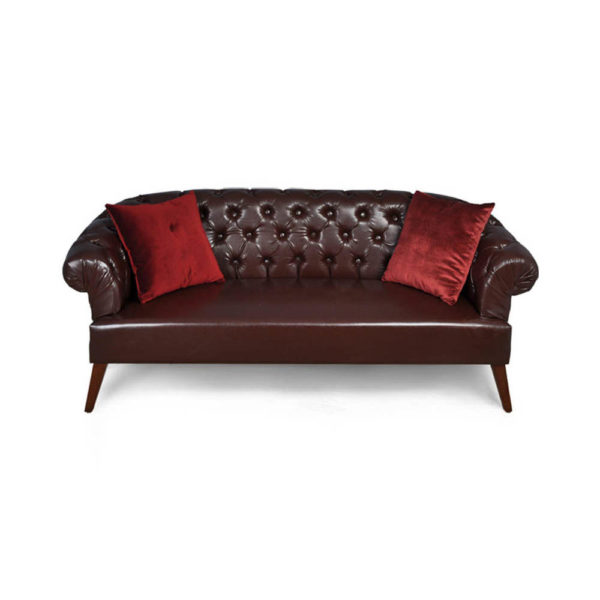 Classic Chesterfield Tufted Leather Sofa Red Cushion D
