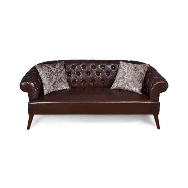 Classic Chesterfield Tufted Leather Sofa Silk Cushion C