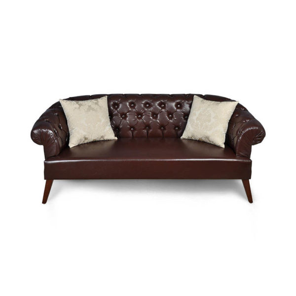 Classic Chesterfield Tufted Leather Sofa Silk Cushion UK B
