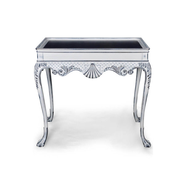 Edra Distressed Painted Console Table with Hand Carved Wood Front View