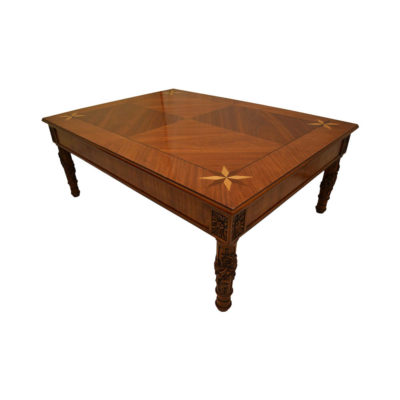 Elegant Veneer Top Coffee Table Detailed Hand Carved Wood