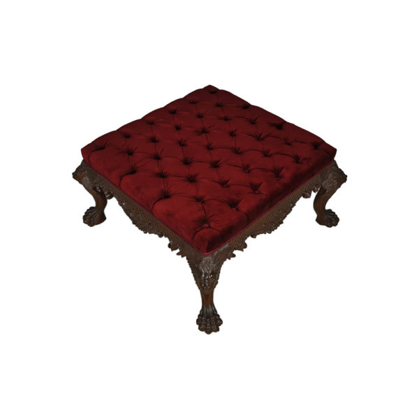 English Button Tufted Luxury Velvet Footstool Ottoman Top