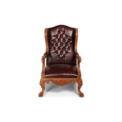 English Style Armchair Leather Antique Hand Carved