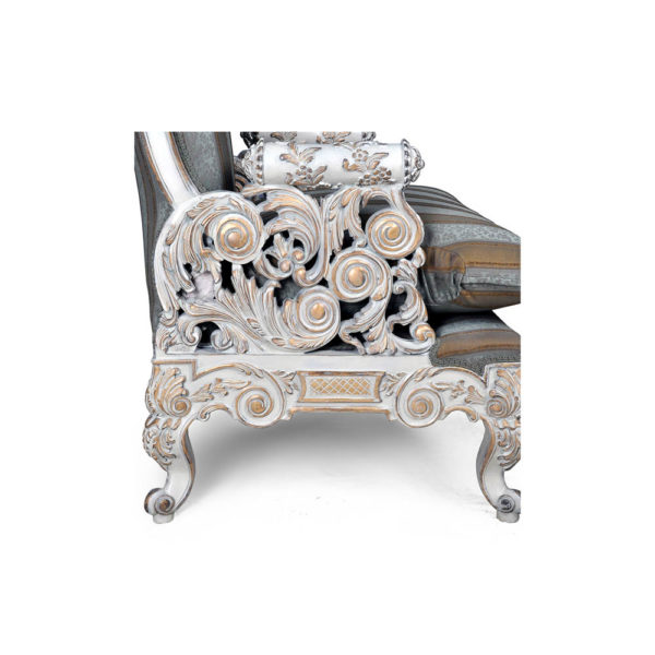 French Armchair with Hand Carved Detailed and Distressed Paint Side Details