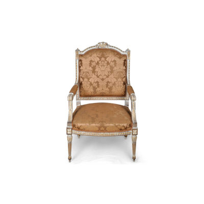 French Distressed Painted Armchair with Wooden Hand Carved and Luxury Upholstery Fabric A