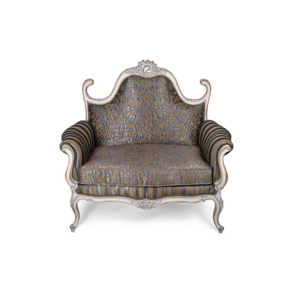 French Love Seat Grey Seating and Chairs Front View