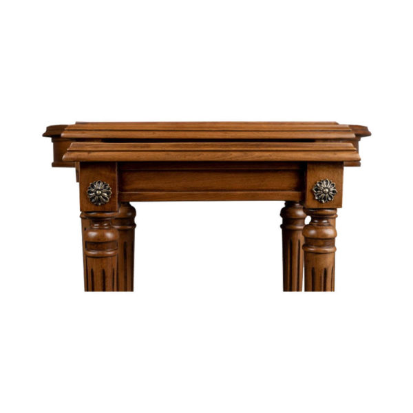 French Marquetry Nest Side Table Details Dark