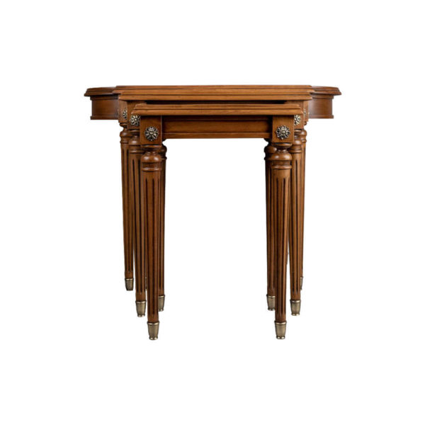 French Marquetry Nest Side Table Front Dark