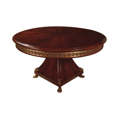 French Style Round Dining Table with Natural Veneer Inlay