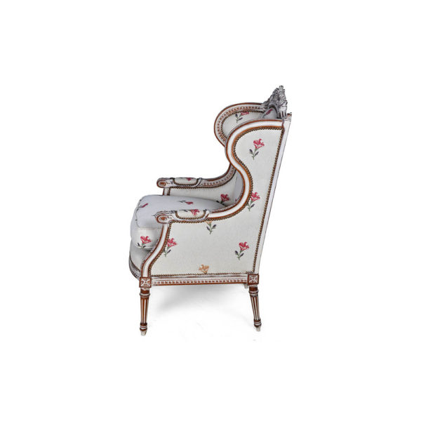 French Style Wing Back Chair Gray Left Side View