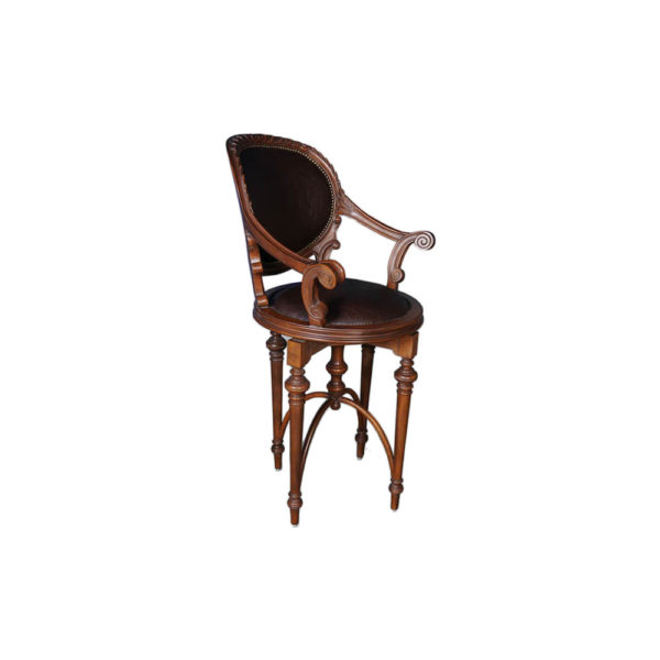 Rotating English Bar Stool Leather Hand Carved
