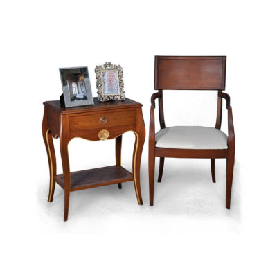 Solid Wood Dining Armchair with Side Table