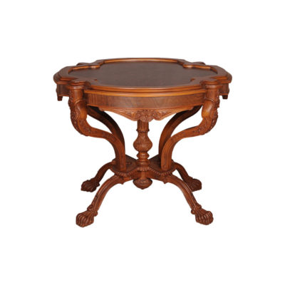 Elder Antique Round Veneered Table with Hand Carved Beechwood