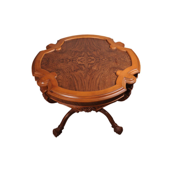 Elder Antique Round Veneered Table with Hand Carved Beechwood Top View