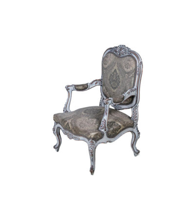 French Antique Style Armchair Detailed Distressed Paint Side View
