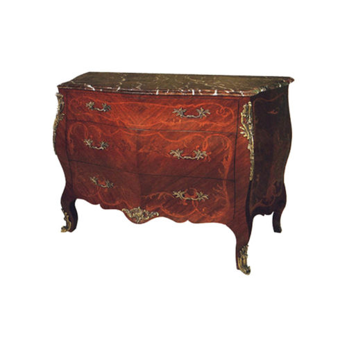 French Marble Top Chest of Drawers with Copper Ornament