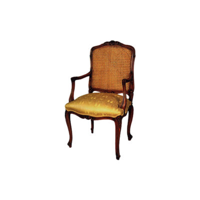 French Style Armchair Rattan Back Upholstery Luxury Fabric Seater