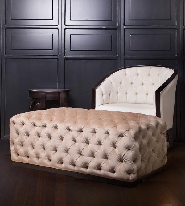 Beige armchair and footstool