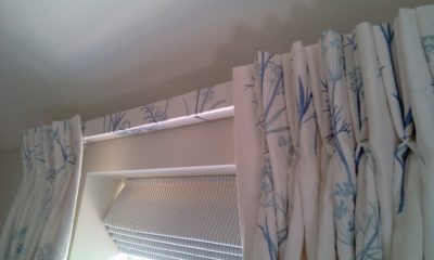 Bedroom Roman Blind with Curtains Covered Lath