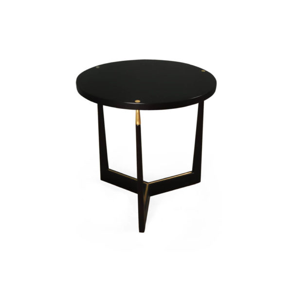 Hector Round Black Side Table with Brass Inlay