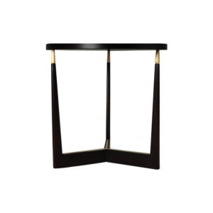 Hector Round Black Side Table with Brass Inlay Front