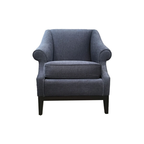 Kingston Blue Upholstered Rolled Arm Chair with Wooden Legs