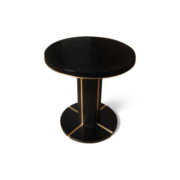 Zion Dark Brown Wooden with Gold Frame Side Table Round