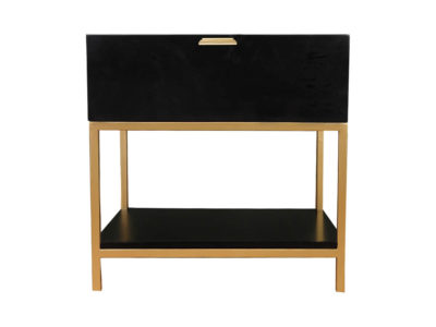 Alania Black Bedside Table with Shelf and Drawer