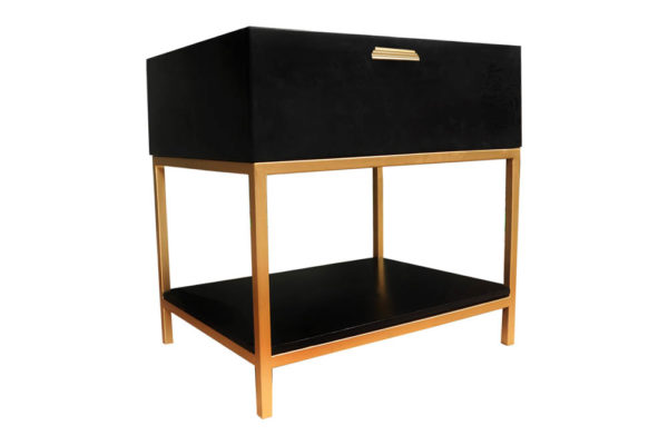 Alania Black Bedside Table with Shelf and Drawer Right Side view