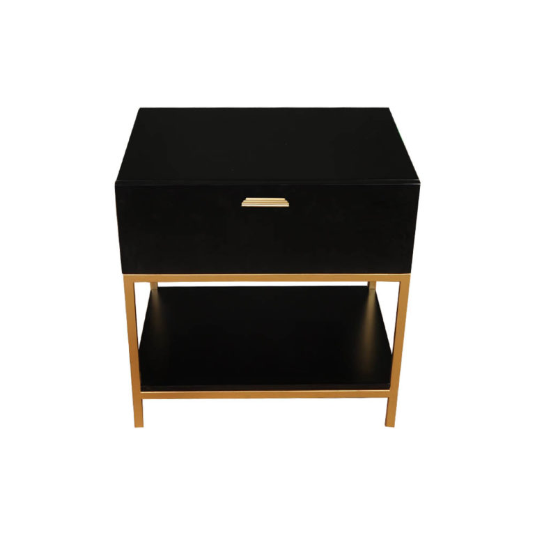 Bedside Table With Shelf And Drawer Black Square Table