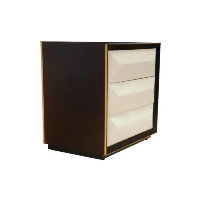 Kvadrat Dark Brown and Cream Gloss Bedside Table Side View