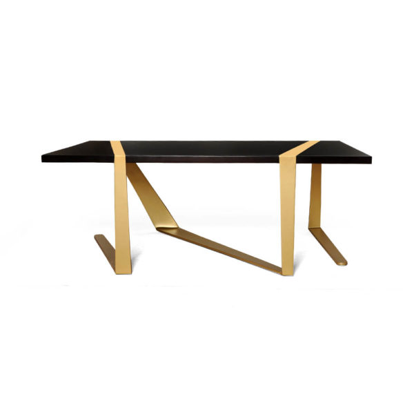 Anais Wooden Coffee Table with Gold Stainless Steel Legs Front