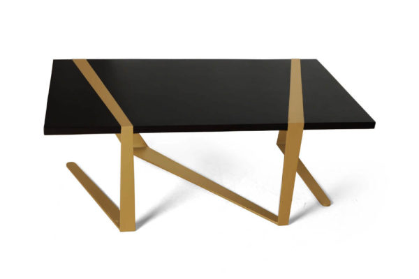 Anais Wooden Coffee Table with Gold Stainless Steel Legs Top