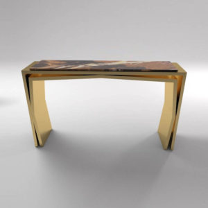 Aria Wooden Gold Console Table with Marble Top