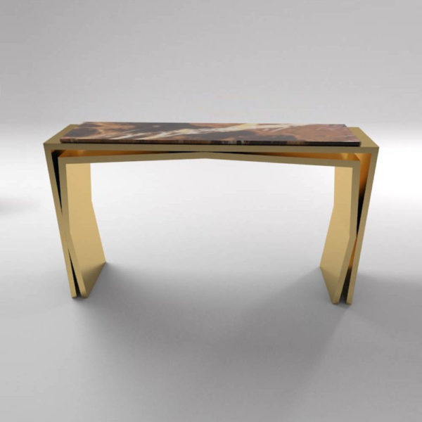 Aria Wooden Gold Console Table with Marble Top