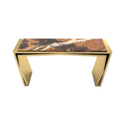 Aria Wooden Gold Console Table with Marble Top View