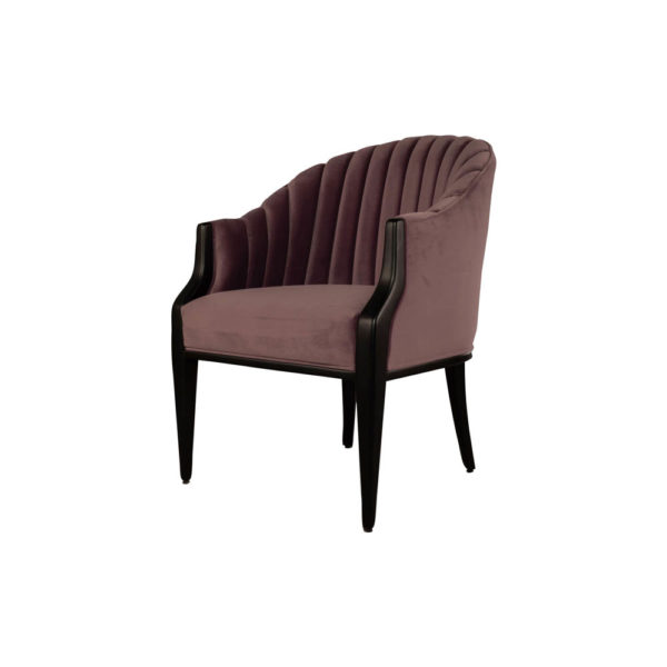 Bogo Upholstered Striped Armchair with Black Legs Dark Purple Side View