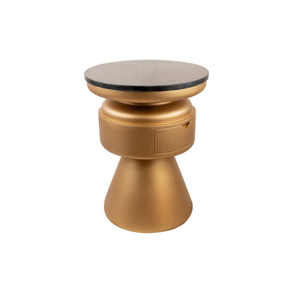 Bono Gold Circular Bedside Table with Drawer Side View