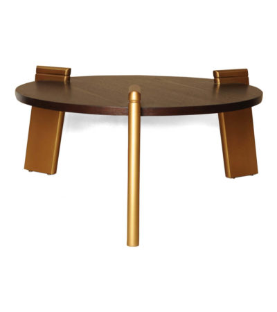 Cosmo Round Dark Brown Coffee Table with Gold Legs View