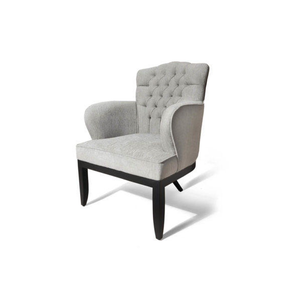 Cross Upholstered Tufted Armchair Grey Beside View