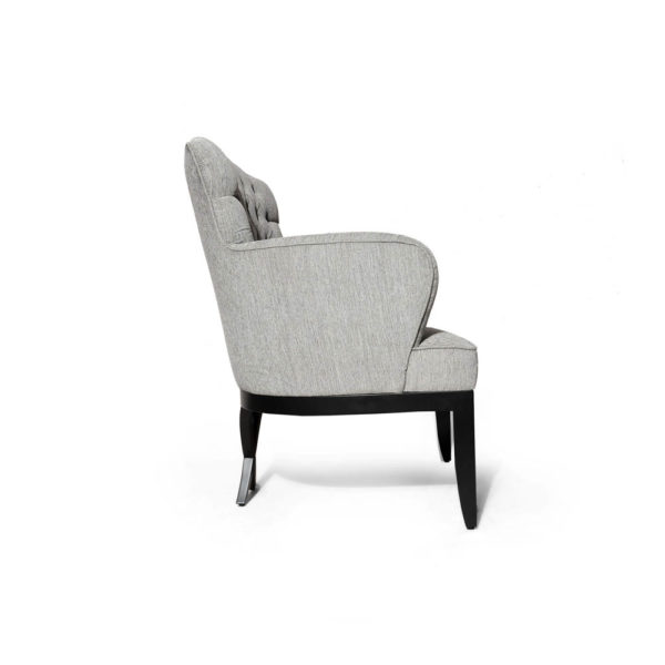 Cross Upholstered Tufted Armchair Grey Right Side View