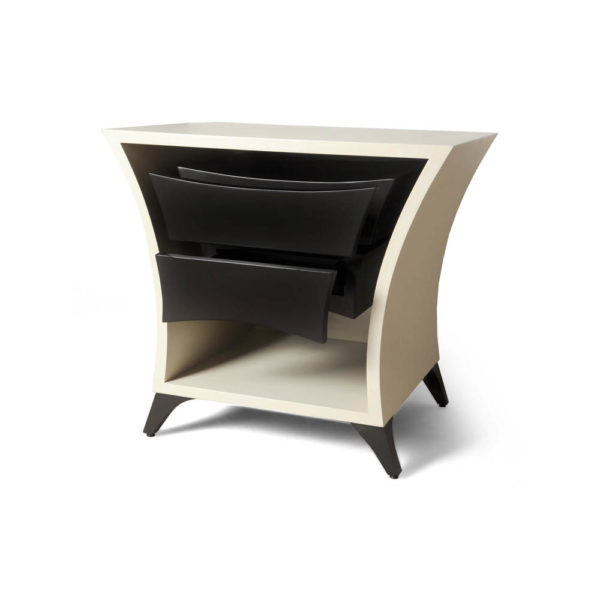 Crown Cream and Dark Brown Curved Bedside Table Open Drawers