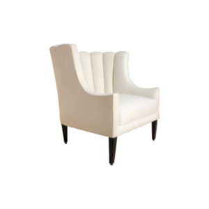 Georg Upholstered Armchair with Round Back and Black Legs Right Side View