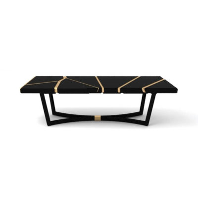 Gordon Black Lacquer Console Table with Brass Inlay