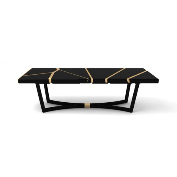 Gordon Black Lacquer Console Table with Brass Inlay