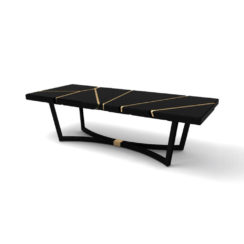 Gordon Black Lacquer Console Table with Brass Inlay Beside View