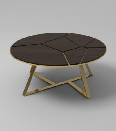 Puzzle Circular Coffee Table with Gold Leg Veneer Top