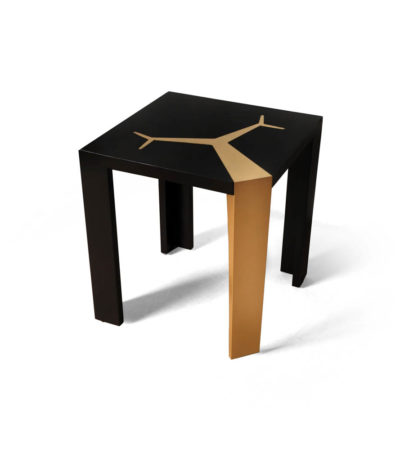 Tree Black Wood and Gold Metal Side Table Corner View